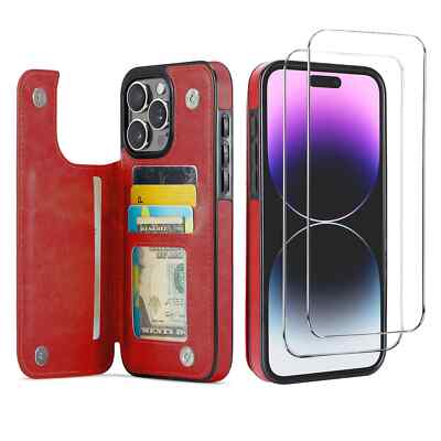 Wallet Case for iPhone 16 15 14 13 12 11 Pro Max XS XR SE with Screen Protector
