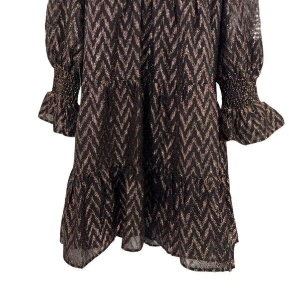 Mini Abito Pomander Place NUOVO Metallizzato Ikat Kenzo Manica Lunga Relaxed Fit Taglia L