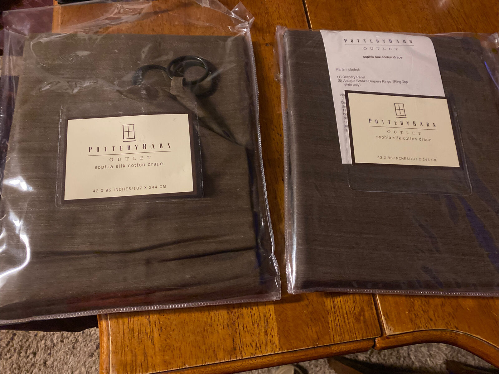 2 New Pottery Barn Outlet Sophia Silk Cotton Drape 42x96 Ring Top Brown