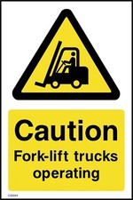 Caution Fork-Lift trucks operating Sign or Sticker - All Sizes (CSSS4)