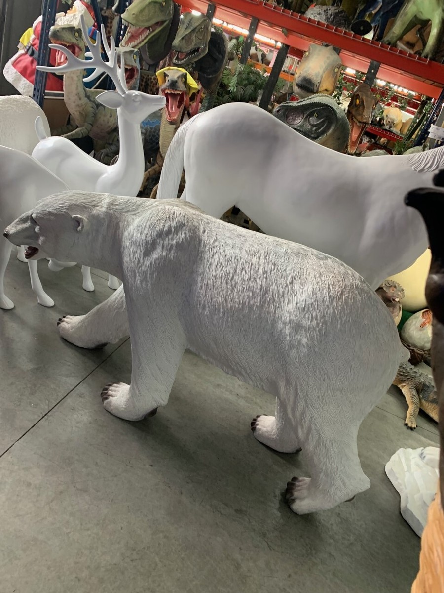 Polar Bear Walking Mouth Open Life Size Statue Arctic Animal Prop