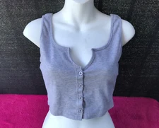 SHEIN grey Sleeveless button Up V-Neck Crop Top Women's Shirt Tank top- Size M