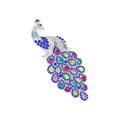 Multi Gemstone Peacock Design Brooch 925 Fine Silver Art Deco Cocktail Jewellery