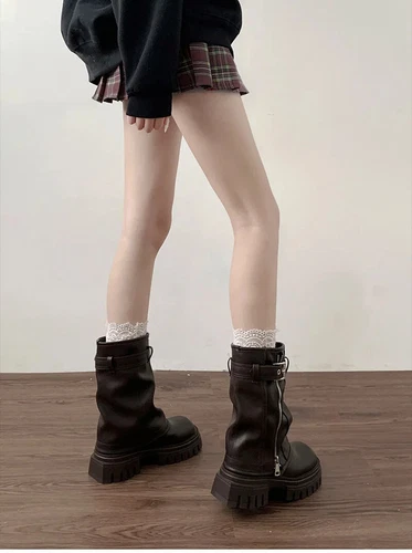 Biker Boots Belt Buckle Elegant Platform Flats Short Boots Fashion Casual Knight - Bild 15 von 26