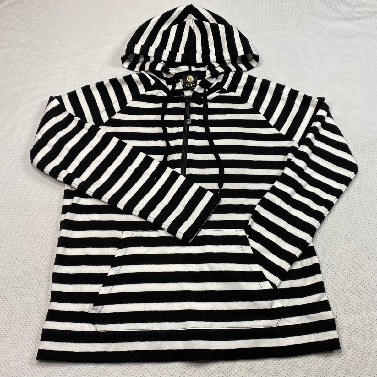 Jones New York Womens Sweatshirt sz M Black White Striped