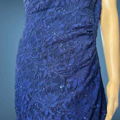 Ralph Lauren Sheath Dress Size 10 Navy Blue Full Lace Sequin