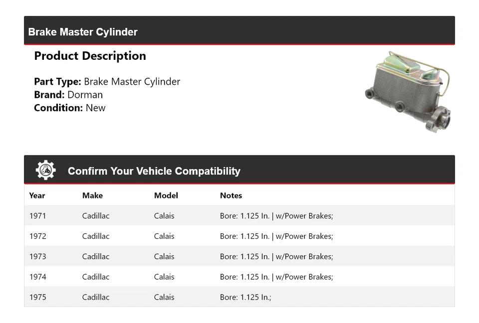 For 1971-1975 Cadillac Calais Dorman Brake Master Cylinder 1972 1973 1974 - Image 2 of 4