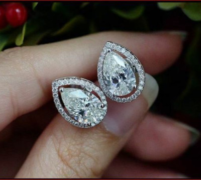 4.00 Ct Pear Shaped Halo Moissanite Stud Earrings for Women 925 Sterling Silver