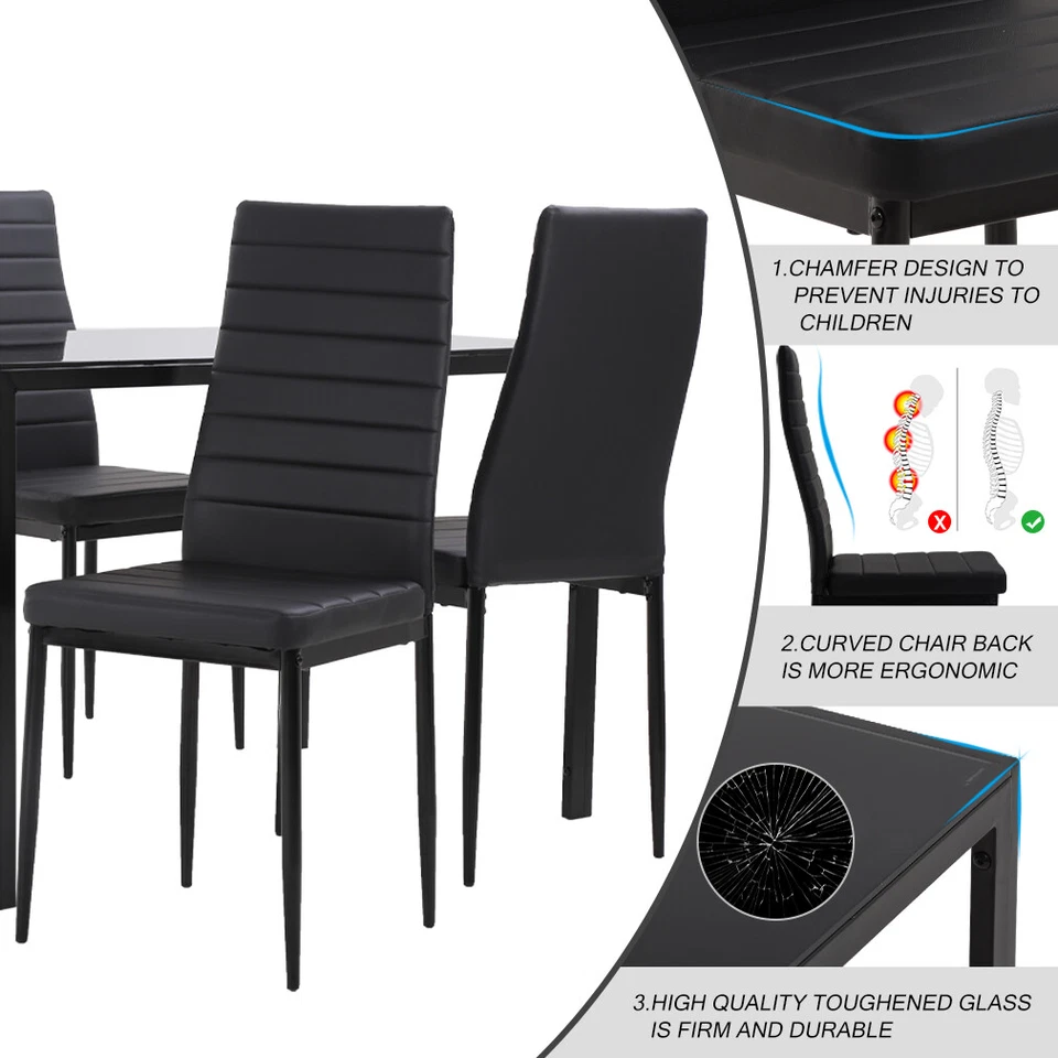 Juego de mesa de comedor cocina de 5 piezas con 4 sillas de marco de metal de cuero sintético Foto 4 de 4