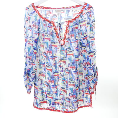 MILLY CABANA Bluse Blusenshirt Boote Abstrakt Print Bunt Gr. M 38