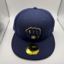 New Era 59Fifty Milwaukee Brewers Navy/Gold Fitted Hat Size 7