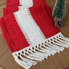 Boho Red Table Runner for Holiday Decoration 72 Inches Long Red & Cream Chris...