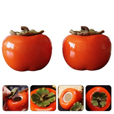 2pcs Kitchen Gift Packaging Persimmon Shaped Ceramic Storage Jar (Orange)