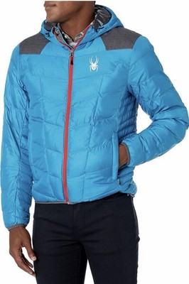 Spyder Men's Geared Hoody Synthetic Down Jacket Electric Blue/Polar Crosshatch L