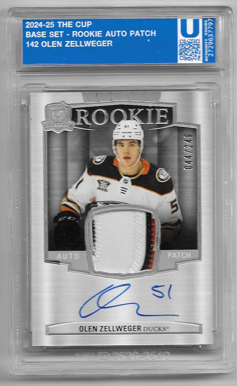 2024-25 Upper Deck The Cup Olen Zellweger #142 Rookie Auto Patch /249