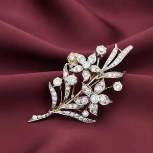 Authentic 2CT Round Cut Moissanite Bouquet Women's 14K Gold Plated Brooch Wedding Jewelry