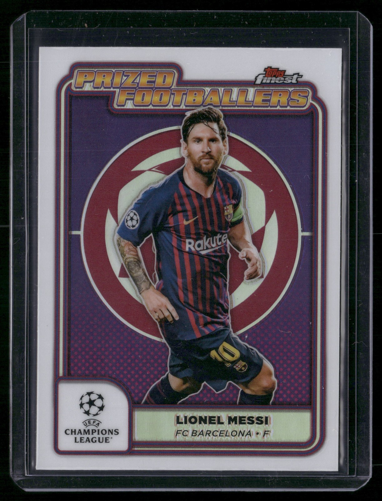 2024-25 Topps Finest UEFA Lionel Messi Prized Footballers #PF-1 Barcelona A3 view 1