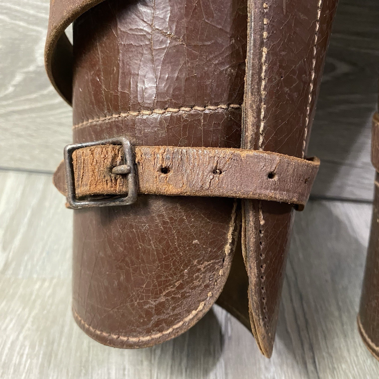 Vintage Military Leather Shin Calf Guards Gaiters Brown With Buckles