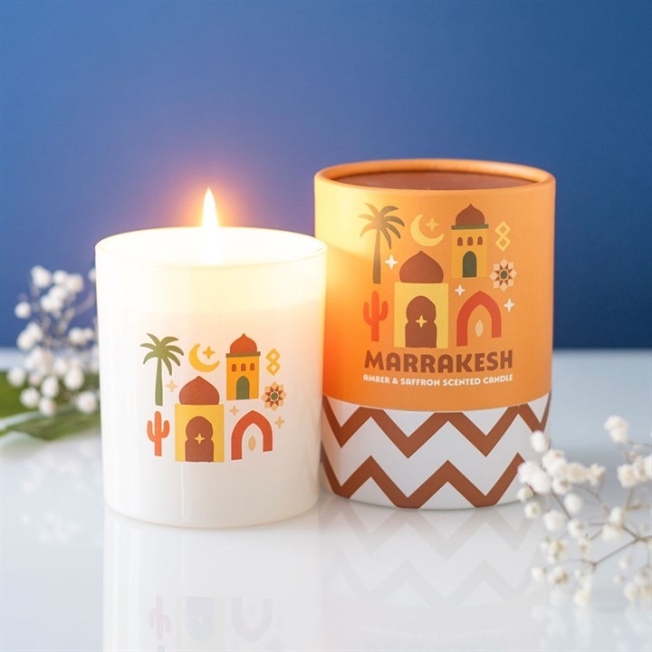 Marrakesh Amber & Saffron Scented Jar Candle Travel Inspired Home Fragrance Gift