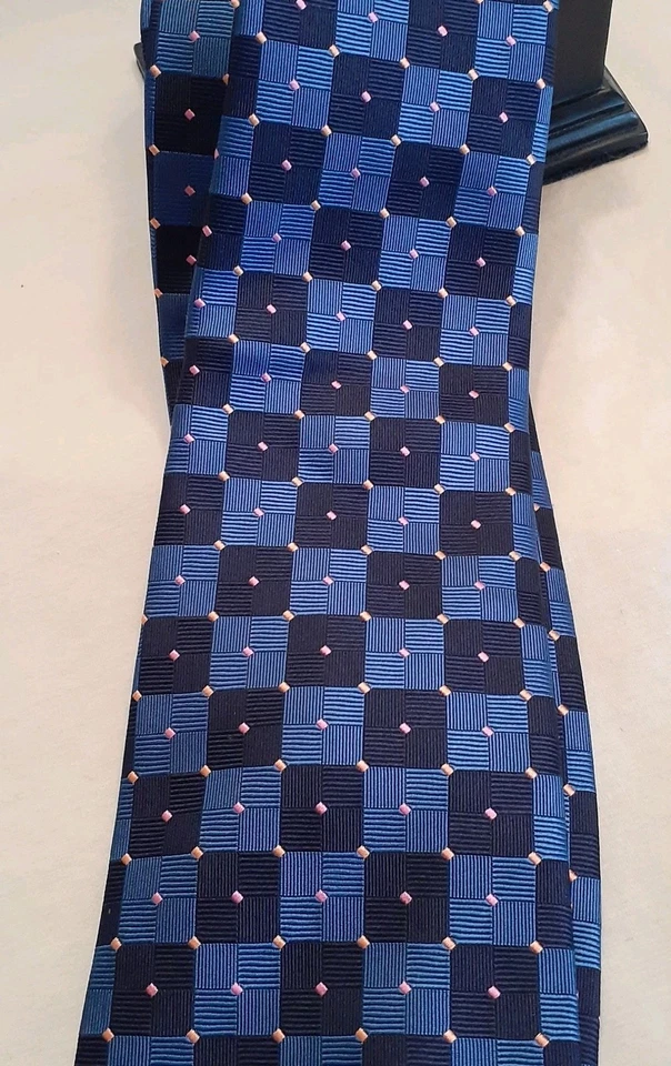 Corbata HOLLAND & SHERRY LONDON 1836 100 % seda azul y azul marino a cuadros rosa/dorado Foto 4 de 4