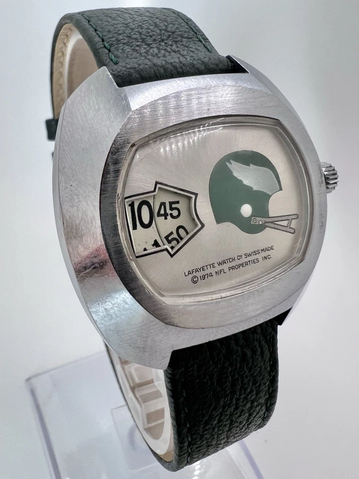 复古罕见 70 年代拉斐特瑞士制造 NFL 跳时手表 费城老鹰队 — 第 3/4 张图片