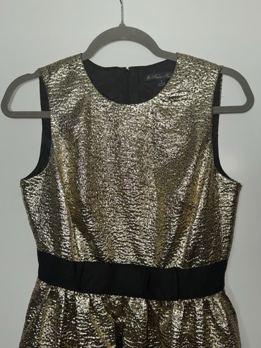 Jacquard Gold Schwarz Brooks Brothers Party Kleid Taschen Ärmellos Größe 4 - Bild 2 von 8