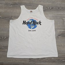 Vintage Hard Rock Cafe San Juan Tank Top XL USA Made 90s White Gym