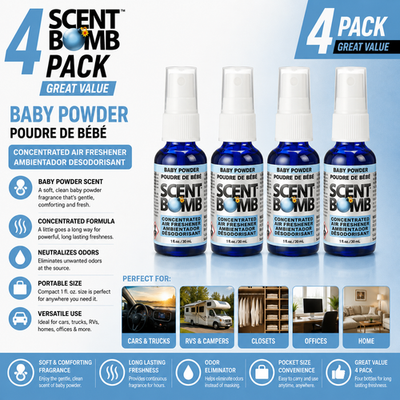 #ad 4 x Scent Bomb Air Freshener Concentrated Spray Car Fragrance BABY POWDER 30ml GBP 17.99