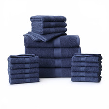 18 Piece 100 Cotton Towel Set, 4 Bath 4 Hand and 10 Washcloths Super Soft- Navy