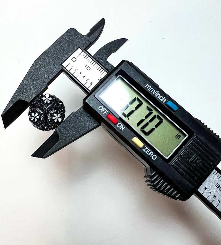 Vintage Lacy Glass Button Le Chic Imitation Fabric Signed Fancy Navy Gunmetal - Image 3 of 3