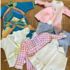Vintage Doll Clothes Lot 7pc Pink Gingham Blue Striped Knit Dress Romper