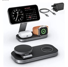 3-in-1 MagSafe Magnetic Fast Wireless Charging Stand + 20W UK Adapter