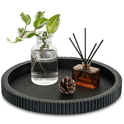Hanobe Decorative Tray for Coffee Table 12 Black Round Centerpiece Tray for Home