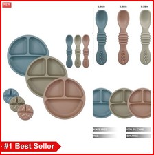 Baby Feeding Set 3 Pack Silicone Divided Suction Plates Spoons BPA Free Toddler