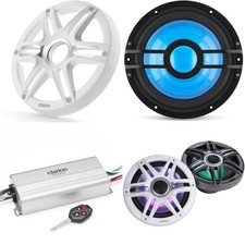 Clarion Marine 4 Channel Amp  Premium 7.7" w/ 10" White Grill Boat Audio Upg...