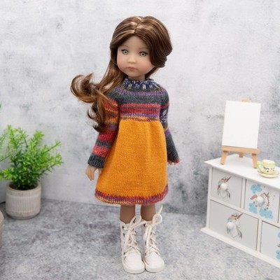 Handgefertigtes Kleid für 14,5'' Puppe. Strickoutfit für Rubinrot FF und ähnliches
