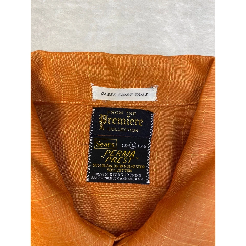 Camisa Manga Corta Vintage Sears Premiere Collection Naranja Rayas Foto 3 de 4
