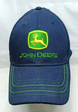 John Deere Cap Hat Blue w/Green Script name Embroidered Logo One Size Fits Most