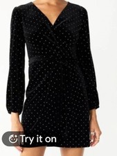 ⭐️⭐NINE WEST -LONG SLEEVE BLACK VELVET Night  STUDDED WRAP DRESS - NWOT - SZ XXL