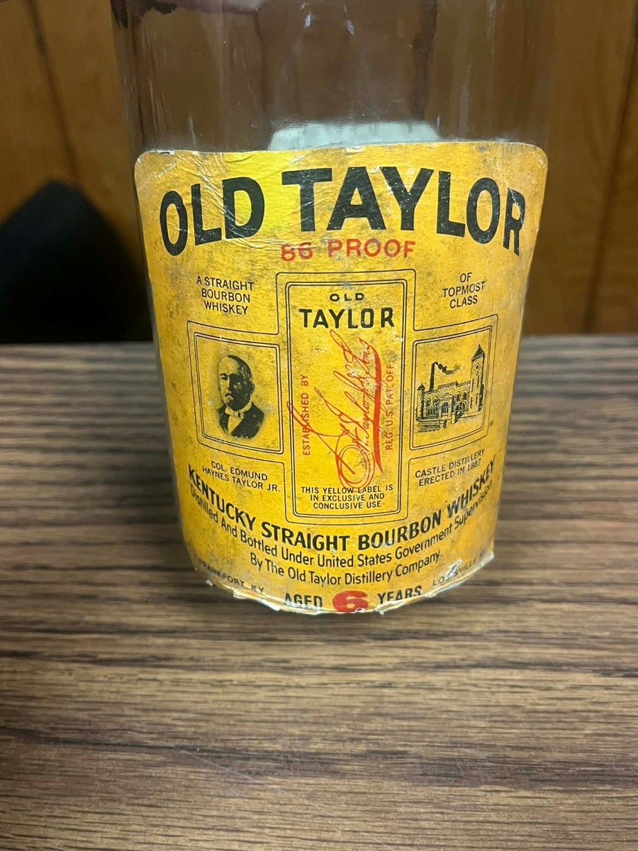 VINTAGE 1974 EMPTY OLD TAYLOR 6 YEAR QUART 86 PROOF STRAIGHT