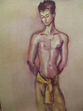 VTG MCM Gouache Painting  Andre Delfau French Abstract Modernist Male Boy Figure