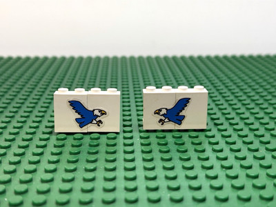 4 LEGO White Panel 1x2x2 Solid-Studs w/Blue Eagle Stickers Left Right 6345#4864a