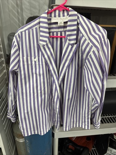 Claude Montana, Claude Montana VinTaGe 80s Purple Striped Cotton blazer Italy broad shoulders 40