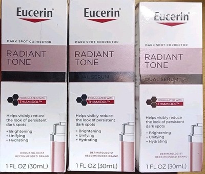 NEW! 3 EUCERIN RADIANT TONE DARK SPOT CORRECTOR DUAL SERUM WITH THIAMIDOL 1oz X3