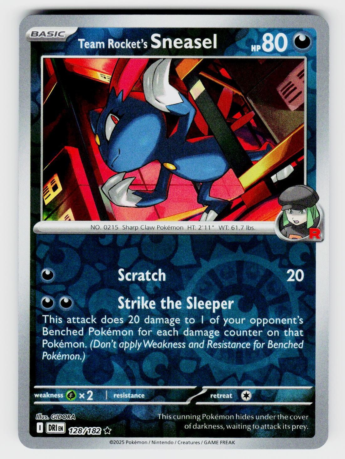 Team Rocket's Sneasel 128/182 Rare Destined Rivals Pokemon Reverse Holo NM/M
