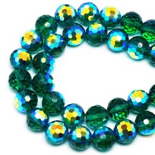 DIQIO 10mm Sparkle 96 Faceted Crystal Beads 65-72pcs, Peacock Green AB 