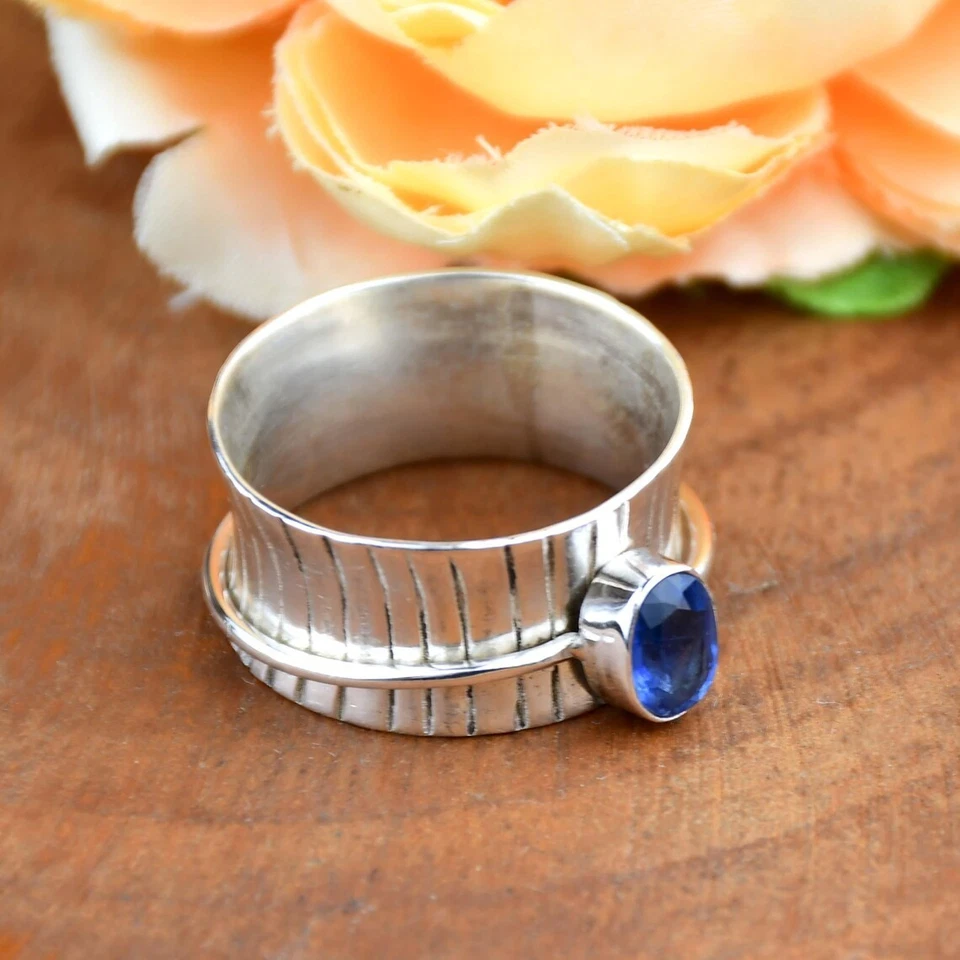 Cianite Spinello Anello a Mano 925 Argento Sterling Anniversario Regalo Gioielli - Immagine 3 di 4