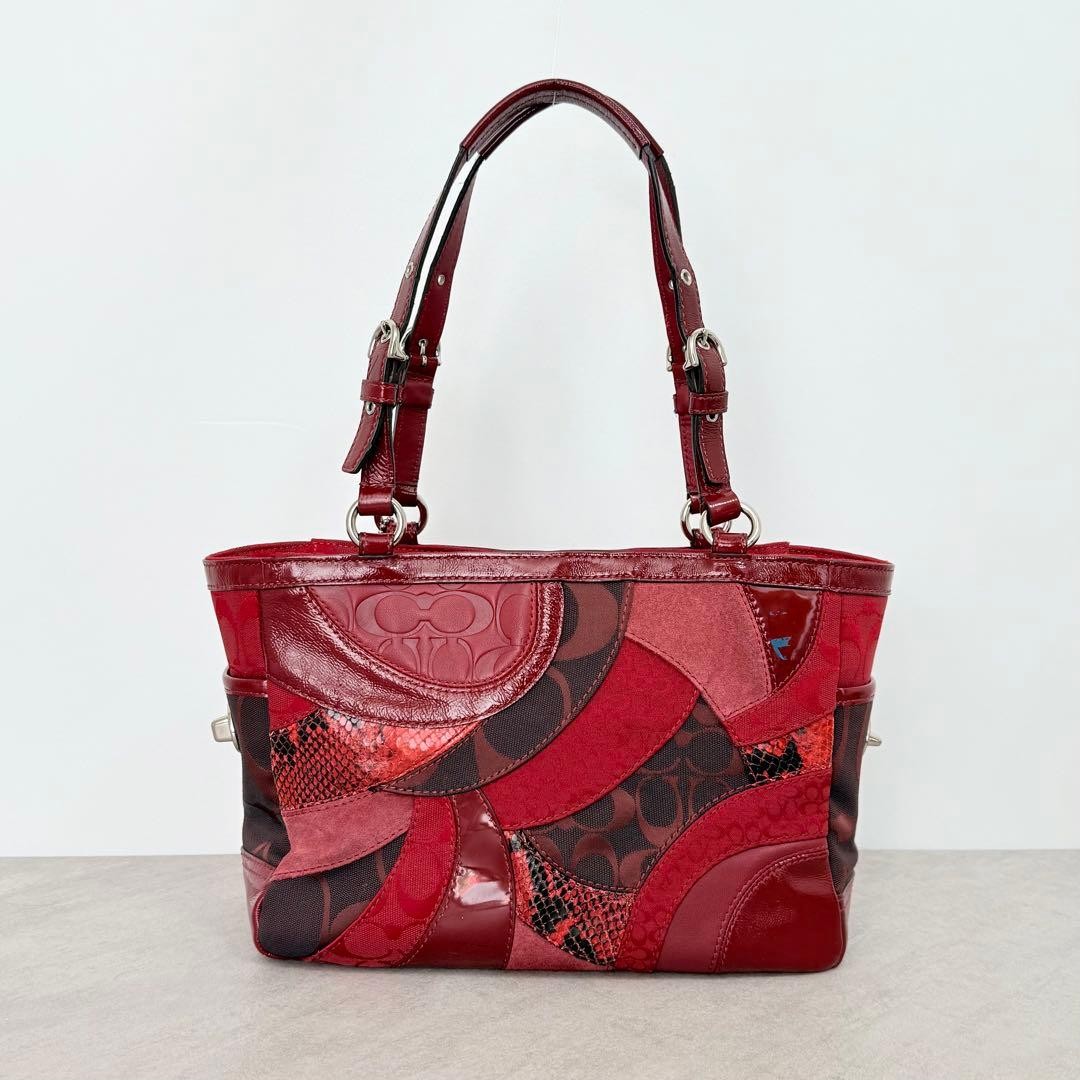 Coach Red Patchwork Gallery Tote Bag Signature Su… - image 18