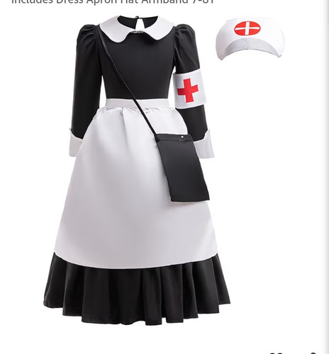clara barton costume ( wartime nurse costume) size 7y-8y. Worn 1x for 30 min