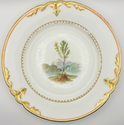 Antique Minton? Alcock? Hand Painted Landscape Scene Gold Pierced Plate 1860s A